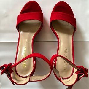 Open Toe, Chunky 4.5 inch Red Heels